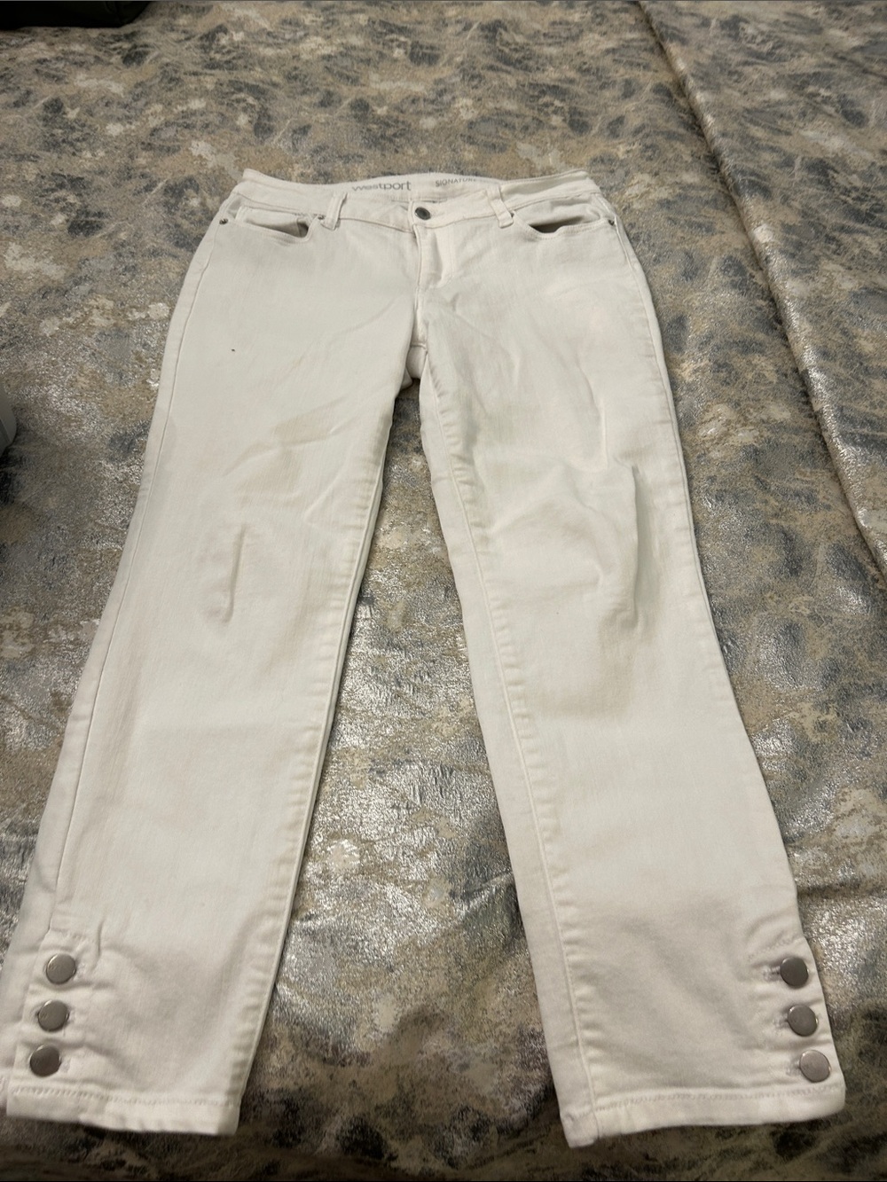 Westport Cream/white Cropped Jeans with Button Cuffs